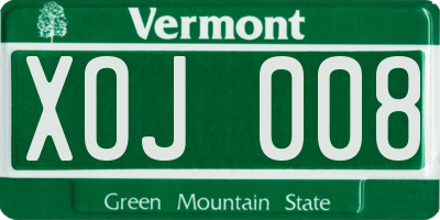 VT license plate XOJ008