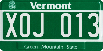 VT license plate XOJ013