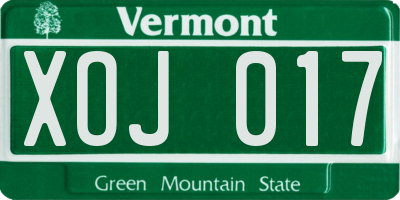 VT license plate XOJ017