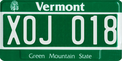 VT license plate XOJ018