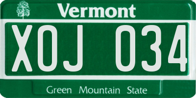 VT license plate XOJ034