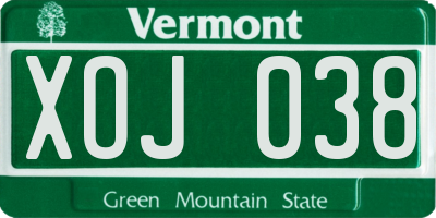 VT license plate XOJ038