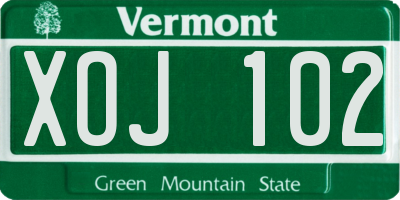 VT license plate XOJ102