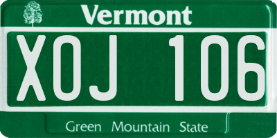 VT license plate XOJ106