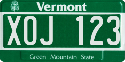 VT license plate XOJ123