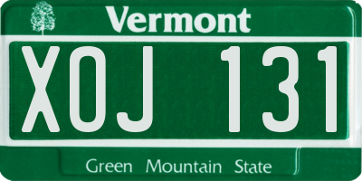 VT license plate XOJ131