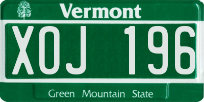 VT license plate XOJ196