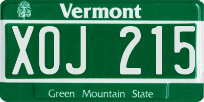 VT license plate XOJ215