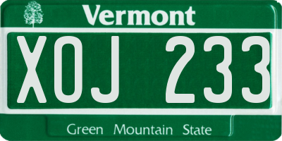 VT license plate XOJ233