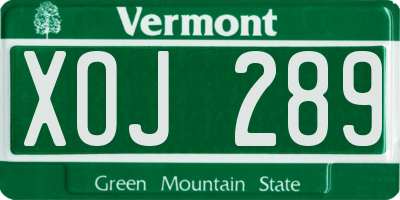 VT license plate XOJ289