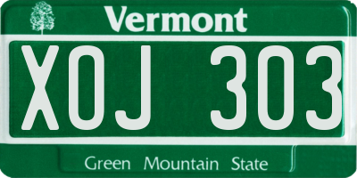 VT license plate XOJ303