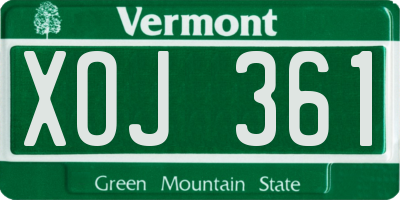 VT license plate XOJ361