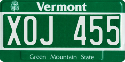 VT license plate XOJ455