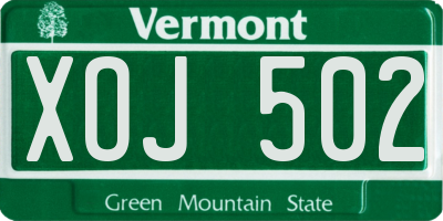 VT license plate XOJ502