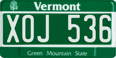 VT license plate XOJ536