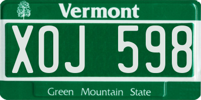 VT license plate XOJ598