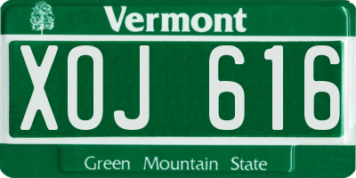 VT license plate XOJ616