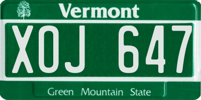 VT license plate XOJ647