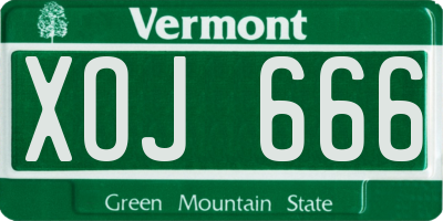 VT license plate XOJ666