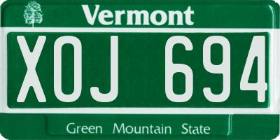 VT license plate XOJ694