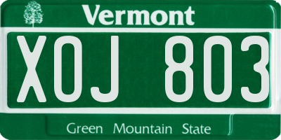 VT license plate XOJ803