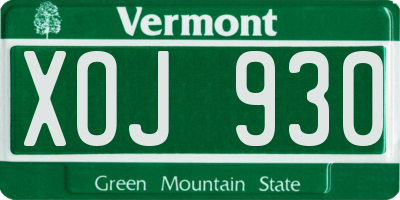 VT license plate XOJ930
