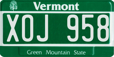 VT license plate XOJ958