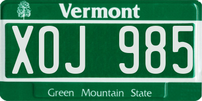 VT license plate XOJ985