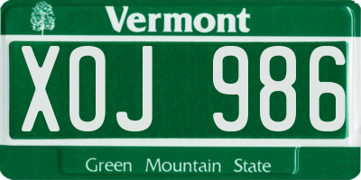 VT license plate XOJ986