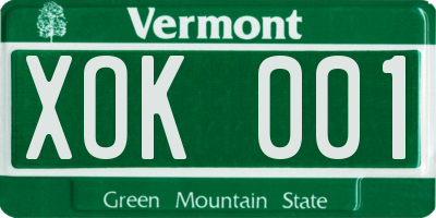 VT license plate XOK001