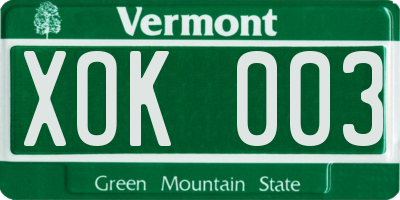 VT license plate XOK003