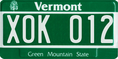 VT license plate XOK012