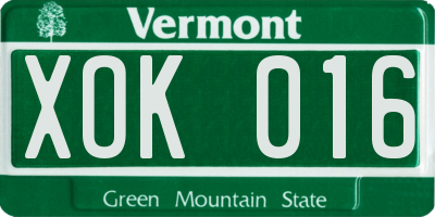 VT license plate XOK016