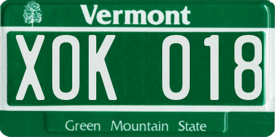 VT license plate XOK018