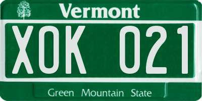 VT license plate XOK021