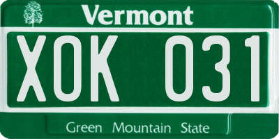 VT license plate XOK031