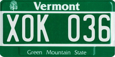 VT license plate XOK036