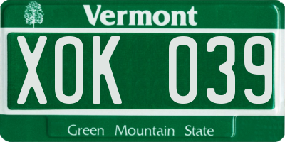 VT license plate XOK039