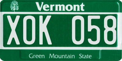 VT license plate XOK058