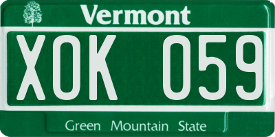 VT license plate XOK059