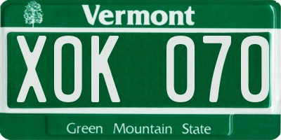 VT license plate XOK070