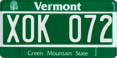 VT license plate XOK072