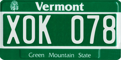 VT license plate XOK078