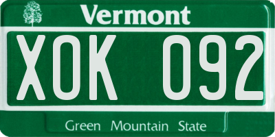 VT license plate XOK092