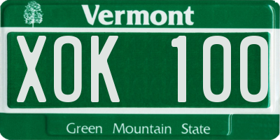 VT license plate XOK100