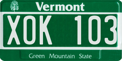 VT license plate XOK103
