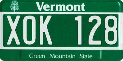 VT license plate XOK128