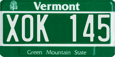 VT license plate XOK145