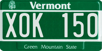 VT license plate XOK150