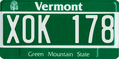 VT license plate XOK178